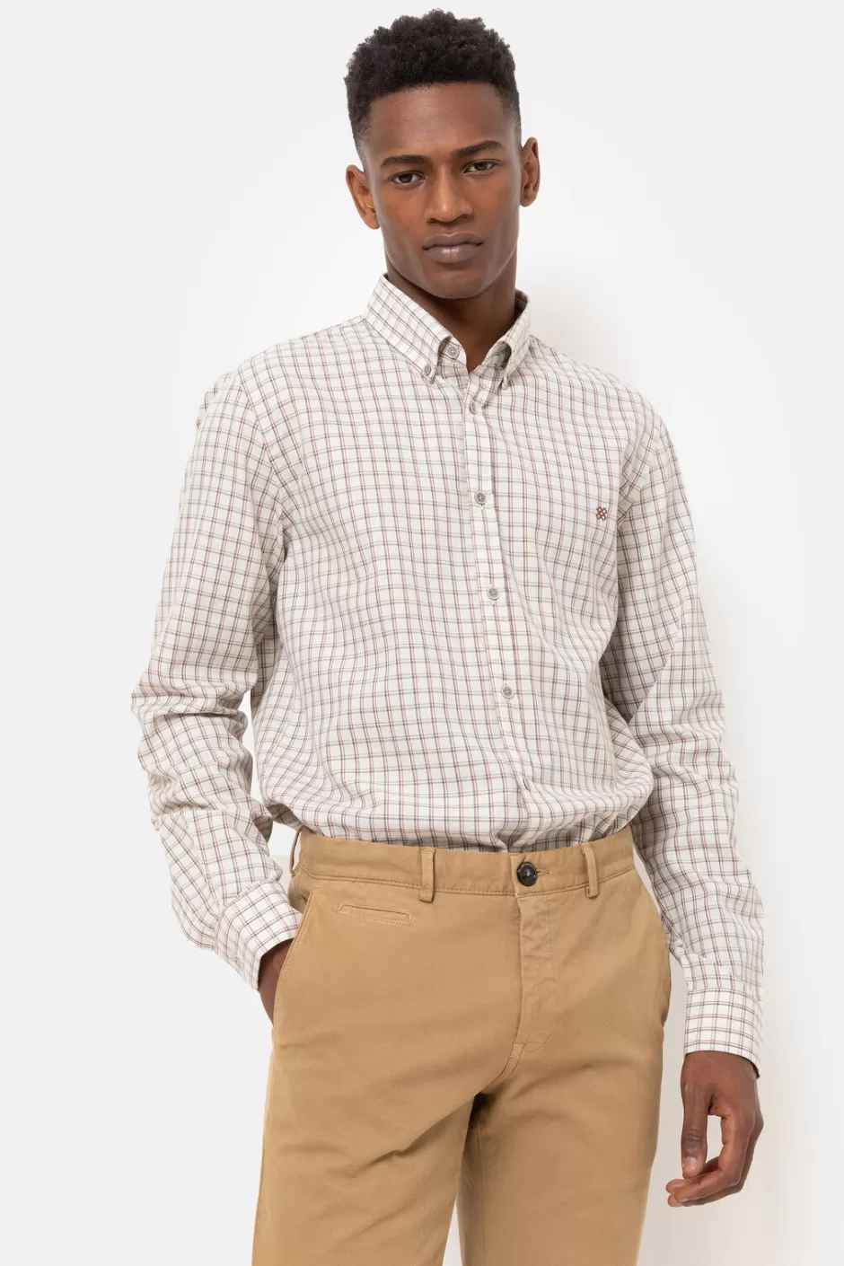 Sale Beige Checked Slim-Fit Shirt Men Shirts