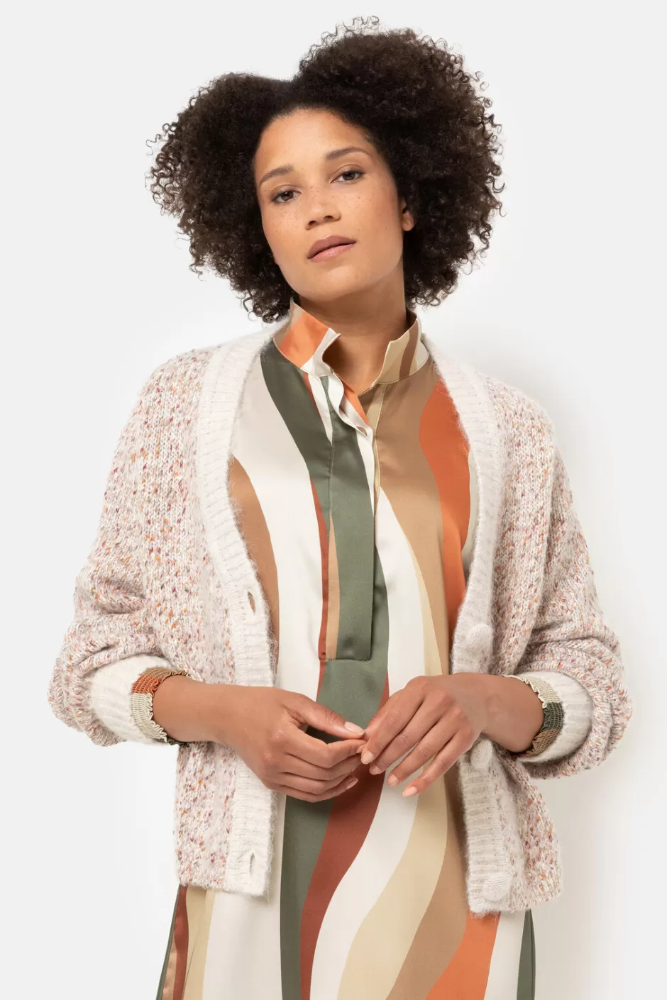 Shop Beige Melange Short Cardigan With Buttons Women Pullovers & Cardigans