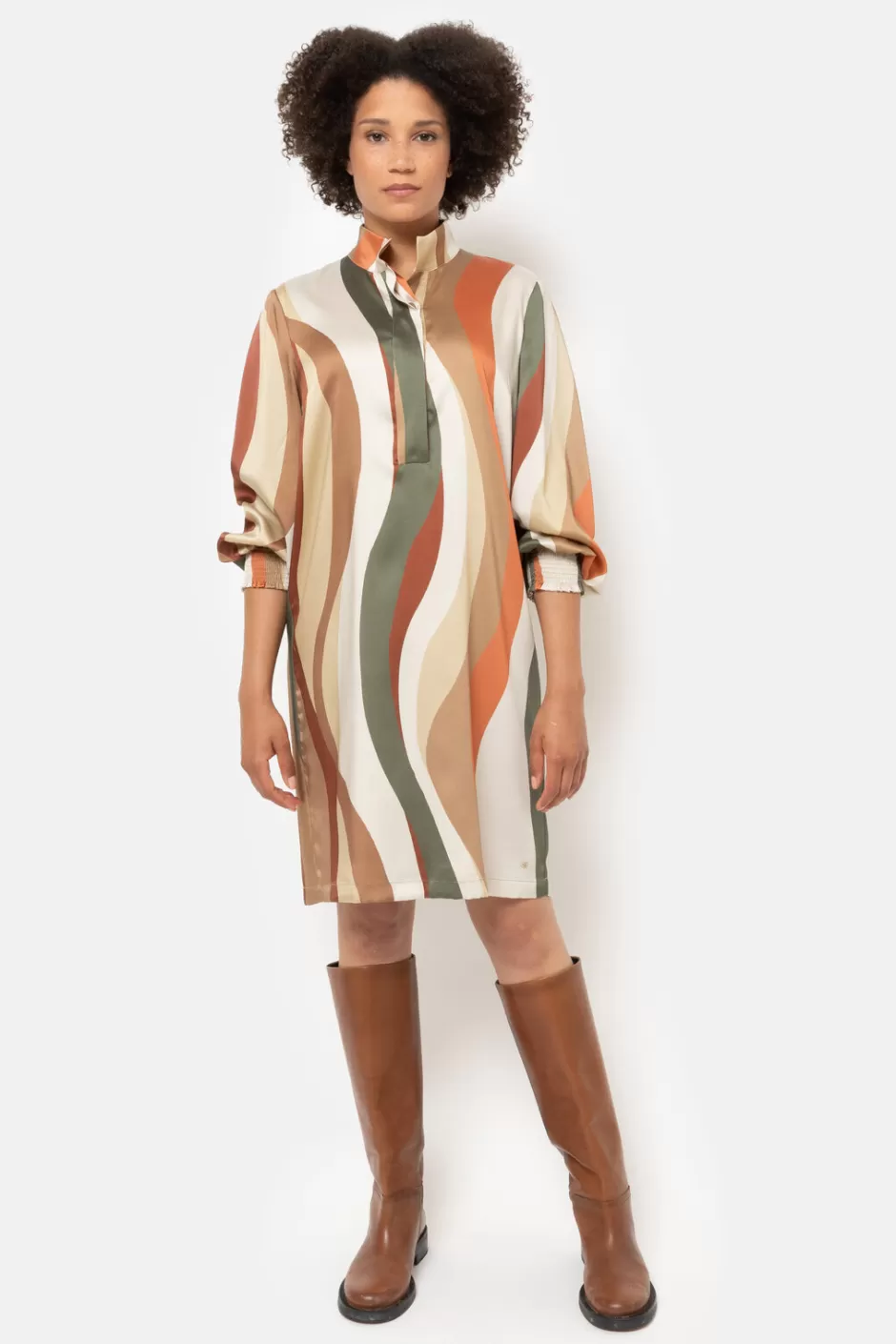 Clearance Beige Striped Dress With Long Sleeves Women Dresses