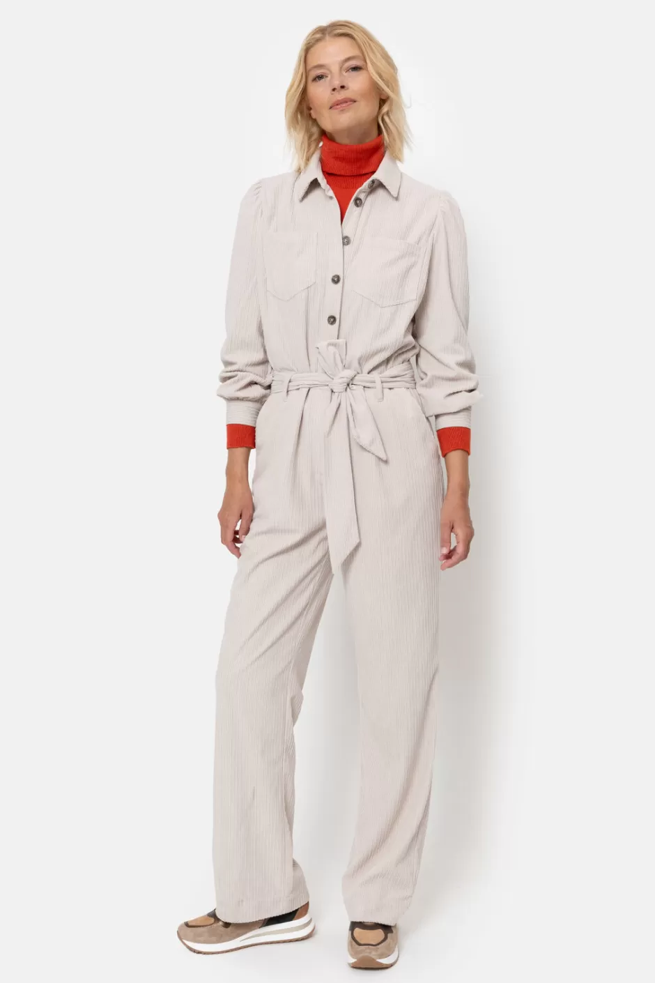 Outlet Beige Velvet Jumpsuit With Long Sleeves Women Pants & Jeans