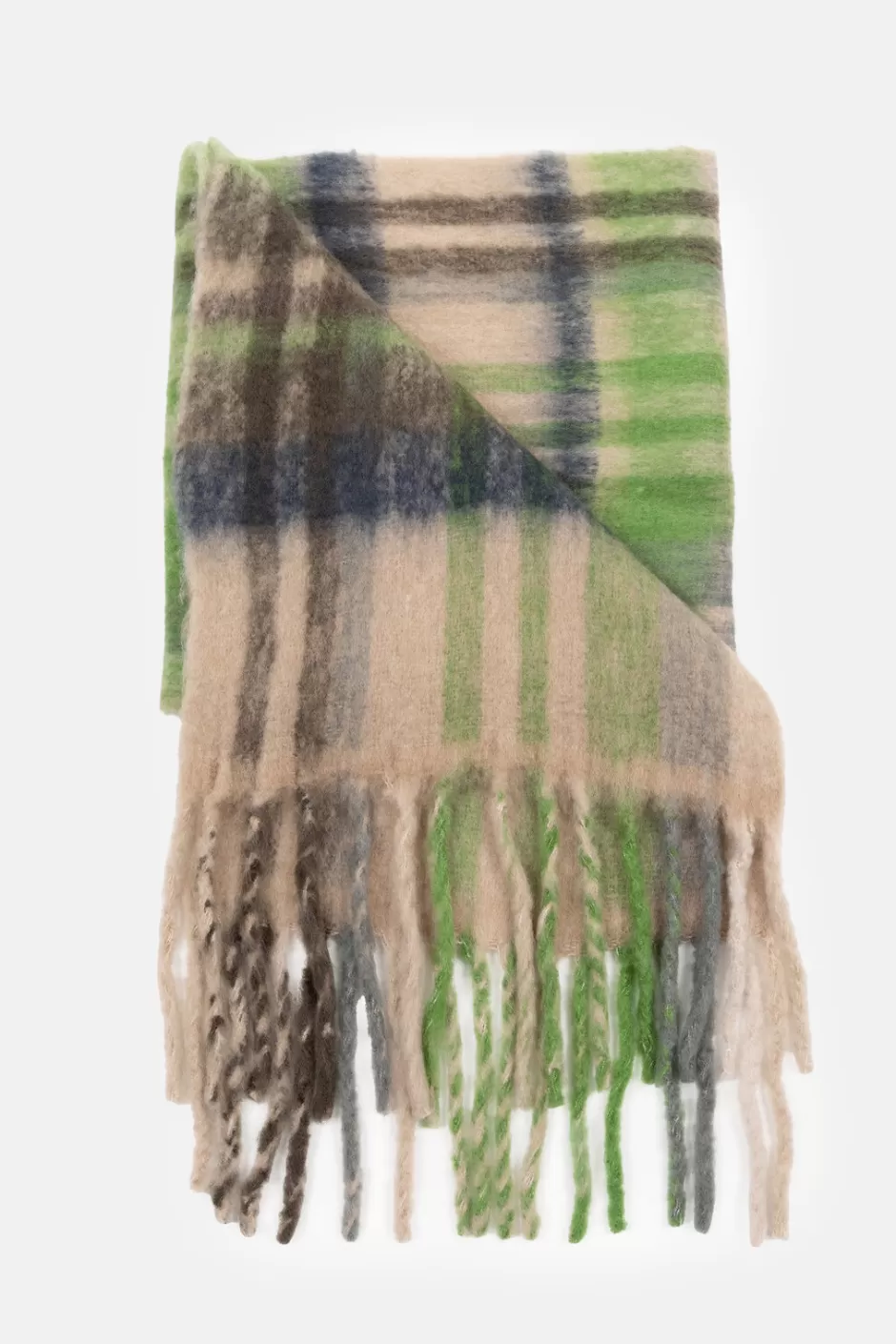 Store Beige Winter Scarf With Blue And Stripes Women Accessories