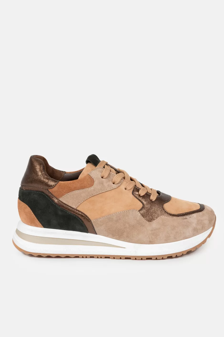 Online Beige-Brown Suede Trainers With Copper Women Shoes