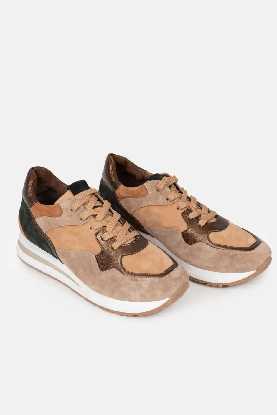 Online Beige-Brown Suede Trainers With Copper Women Shoes