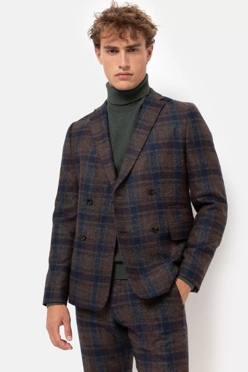 Shop Blue Checked Double-Breasted Blazer Men Jackets & Blazers