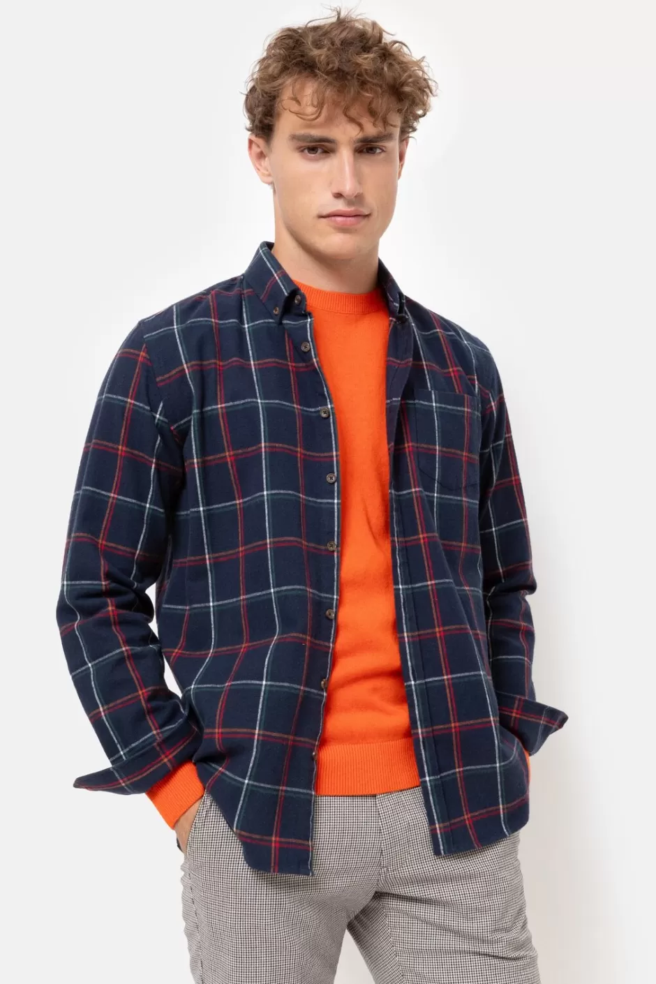 Hot Blue Regular-Fit Shirt, Green Checked Men Shirts