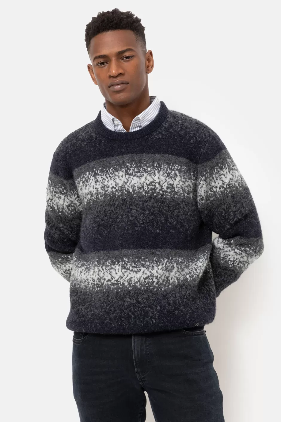 Outlet Blue-Grey Striped Jumper With Round Neck Men Sweaters & Cardigans