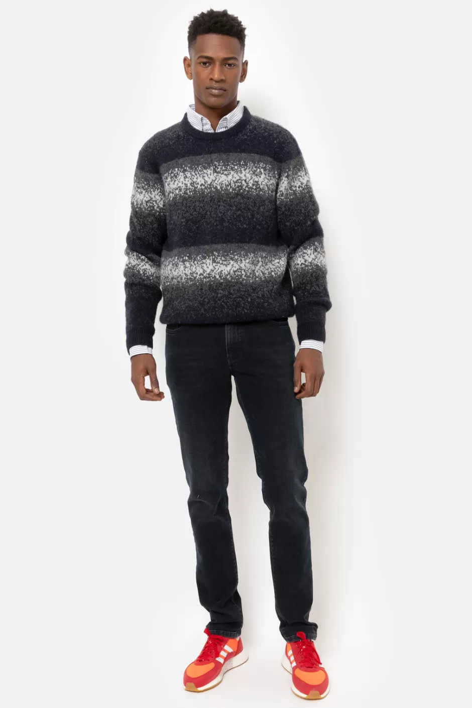 Outlet Blue-Grey Striped Jumper With Round Neck Men Sweaters & Cardigans