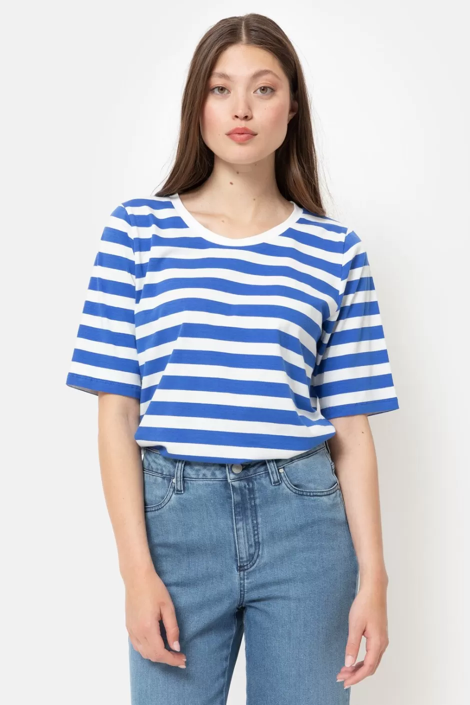 Discount Blue-White Striped T-Shirt With Short Sleeves Women T-Shirts & Tops