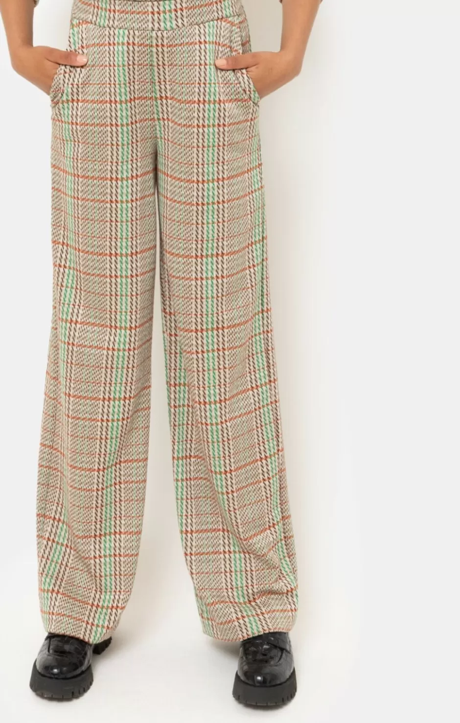 Best Sale Brown And Green Checked Loose-Fit Trousers Women Pants & Jeans