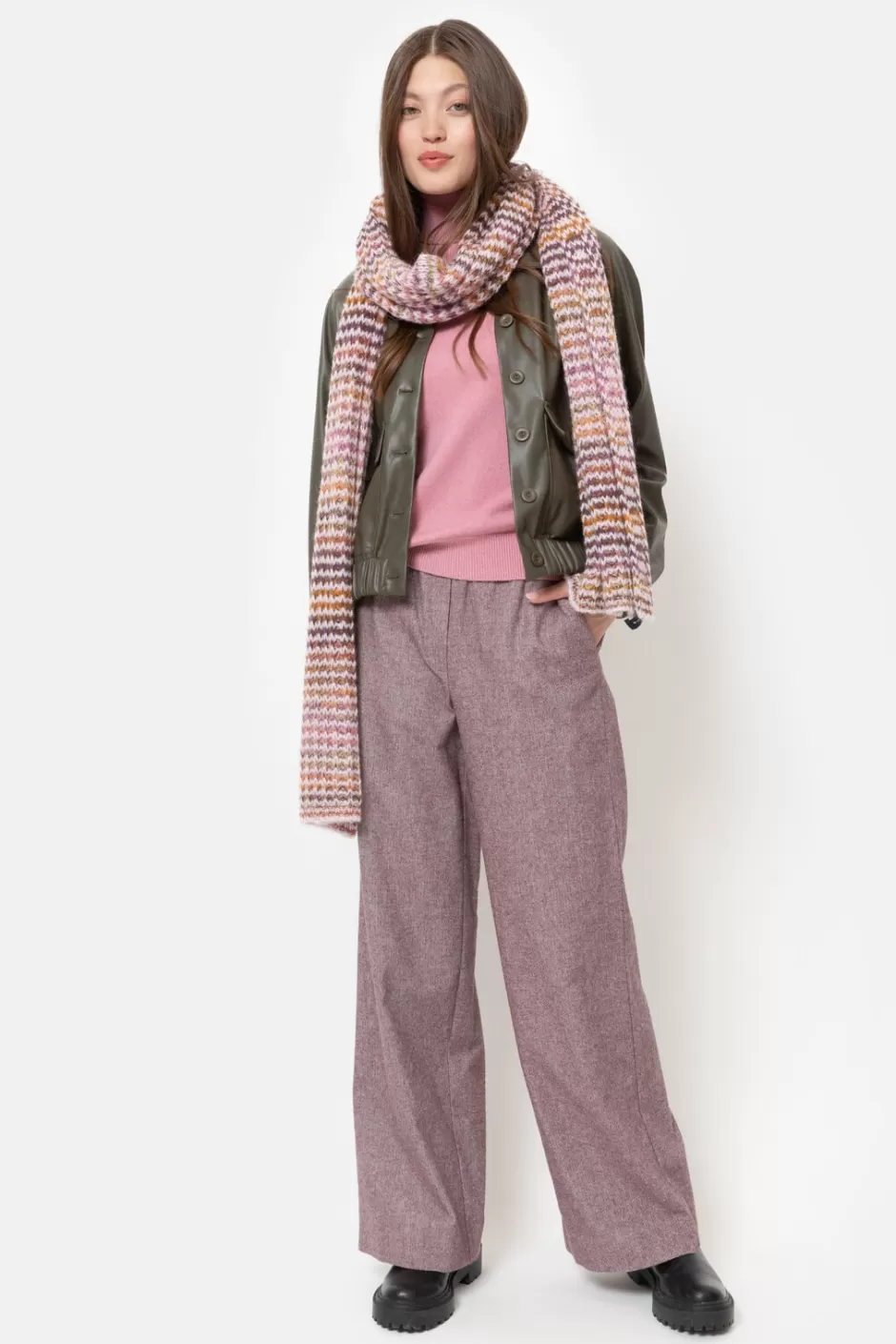 Sale Burgundy Straight-Fit Trousers With Herringbone Pattern Women Pants & Jeans