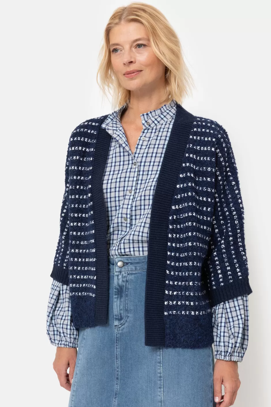 Sale Cardigan With Ecru Stripes And 3/4 Sleeves Women Pullovers & Cardigans