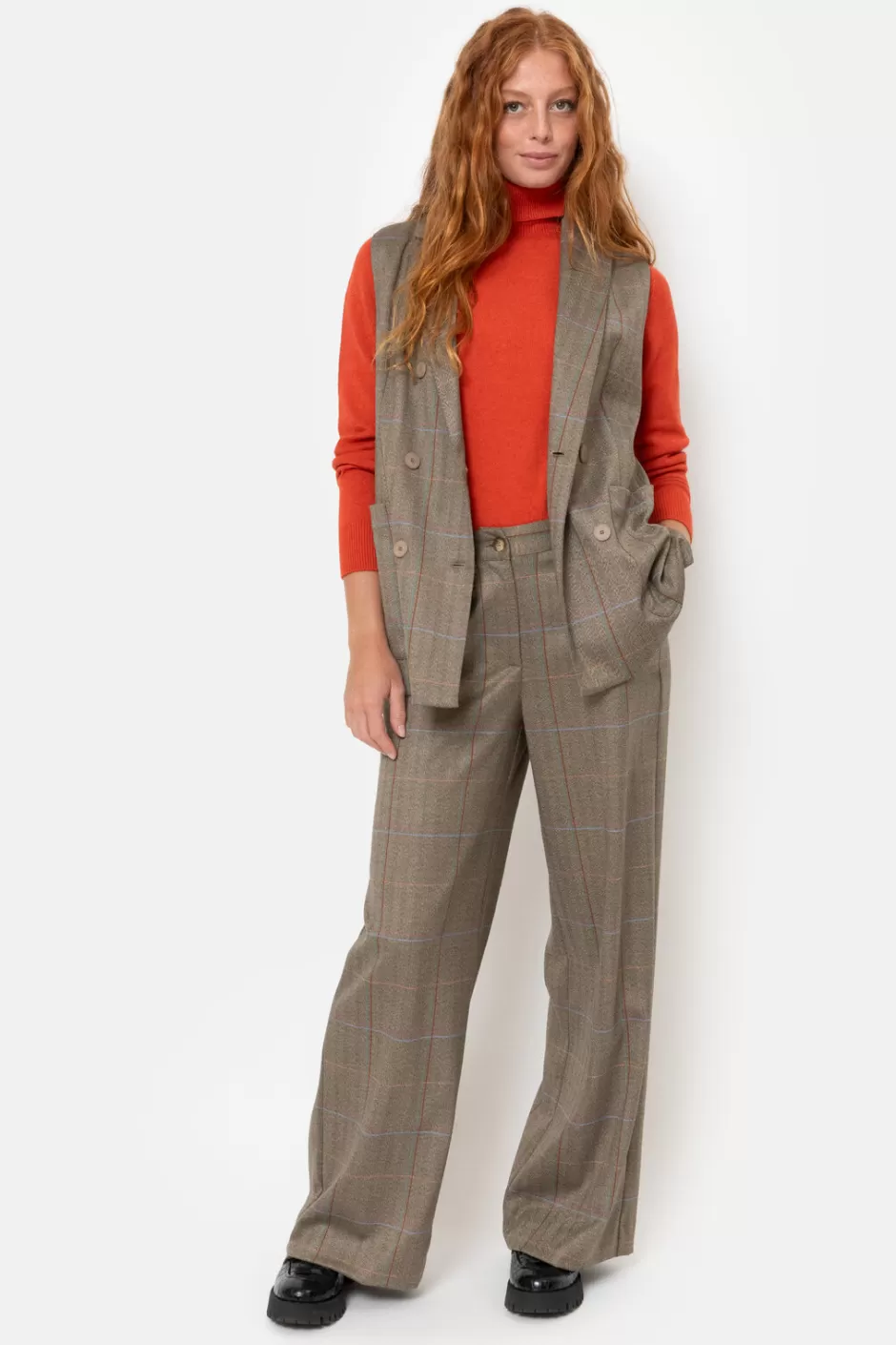 Hot Checked Trousers With Wide Legs Women Pants & Jeans