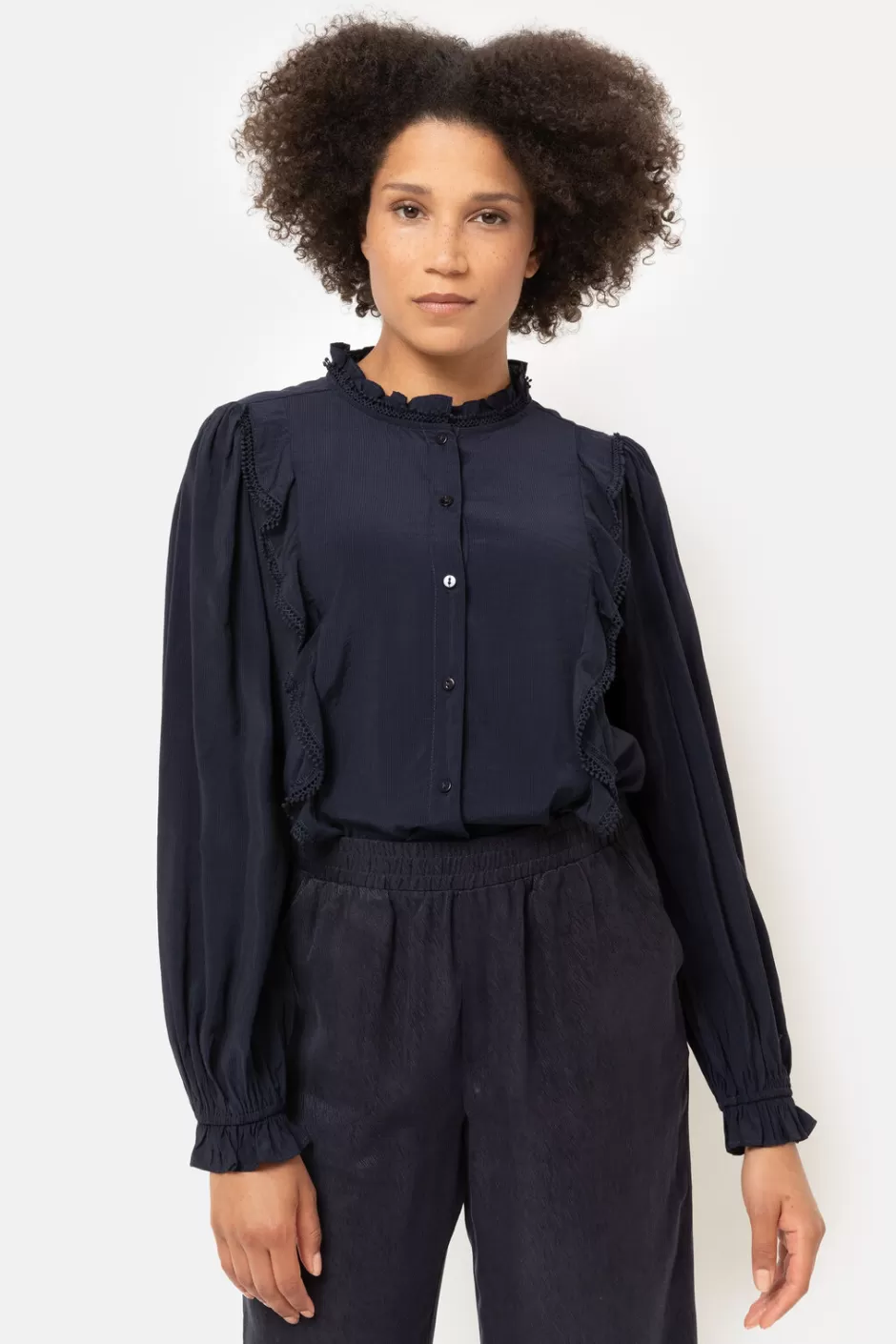 Shop Dark Blouse With Fringes And Embroidery Women Blouses