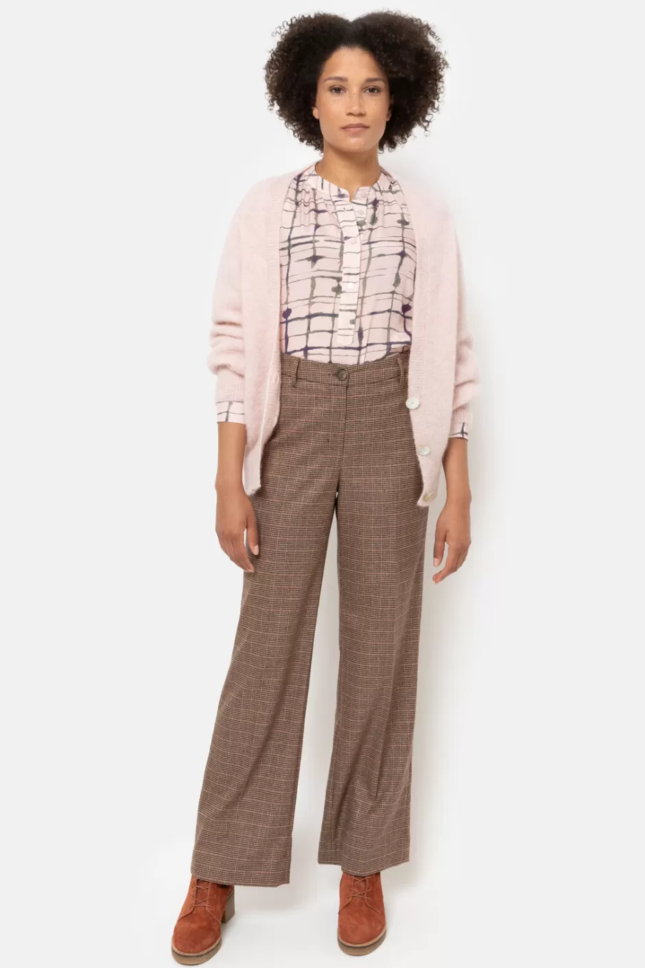 Outlet Dark Checked Straight-Fit Trousers With Crease Women Pants & Jeans