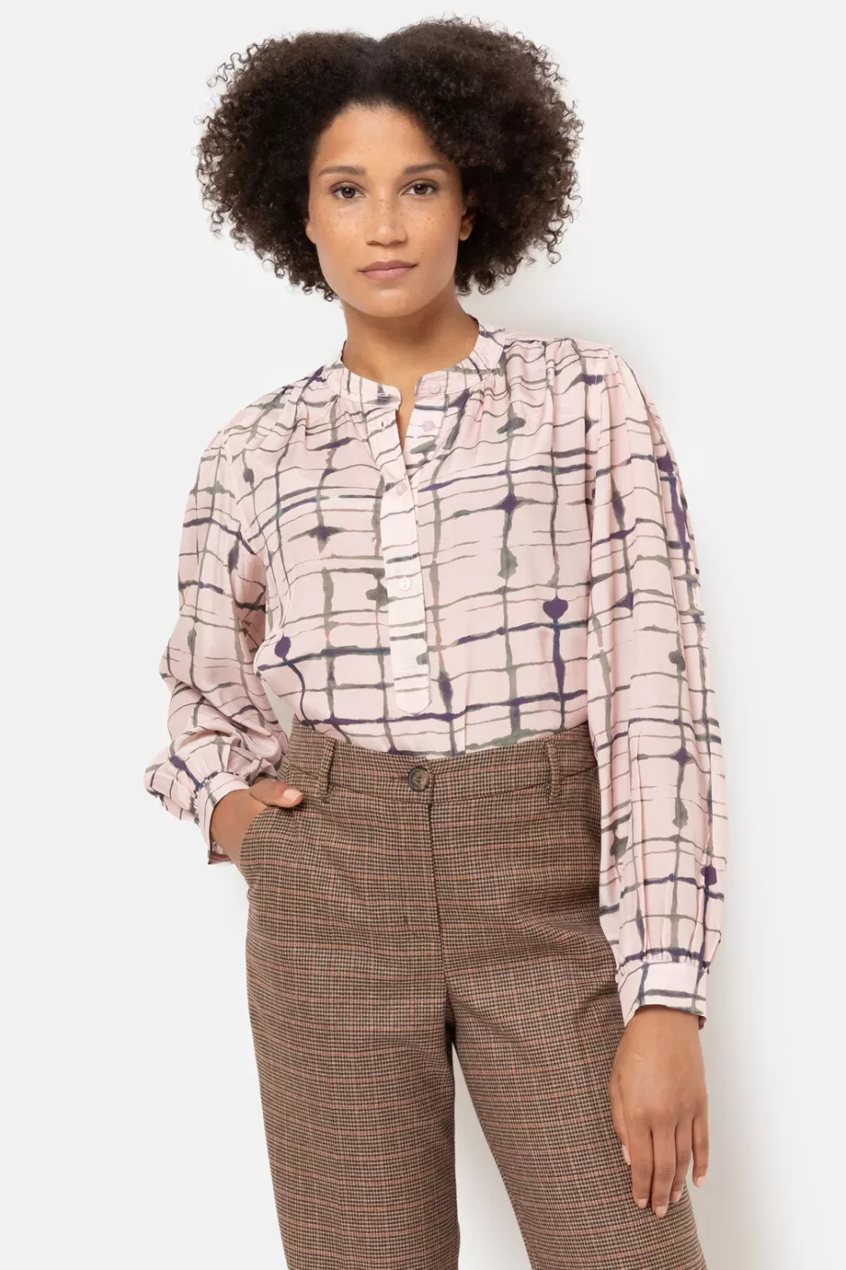 Outlet Dark Checked Straight-Fit Trousers With Crease Women Pants & Jeans