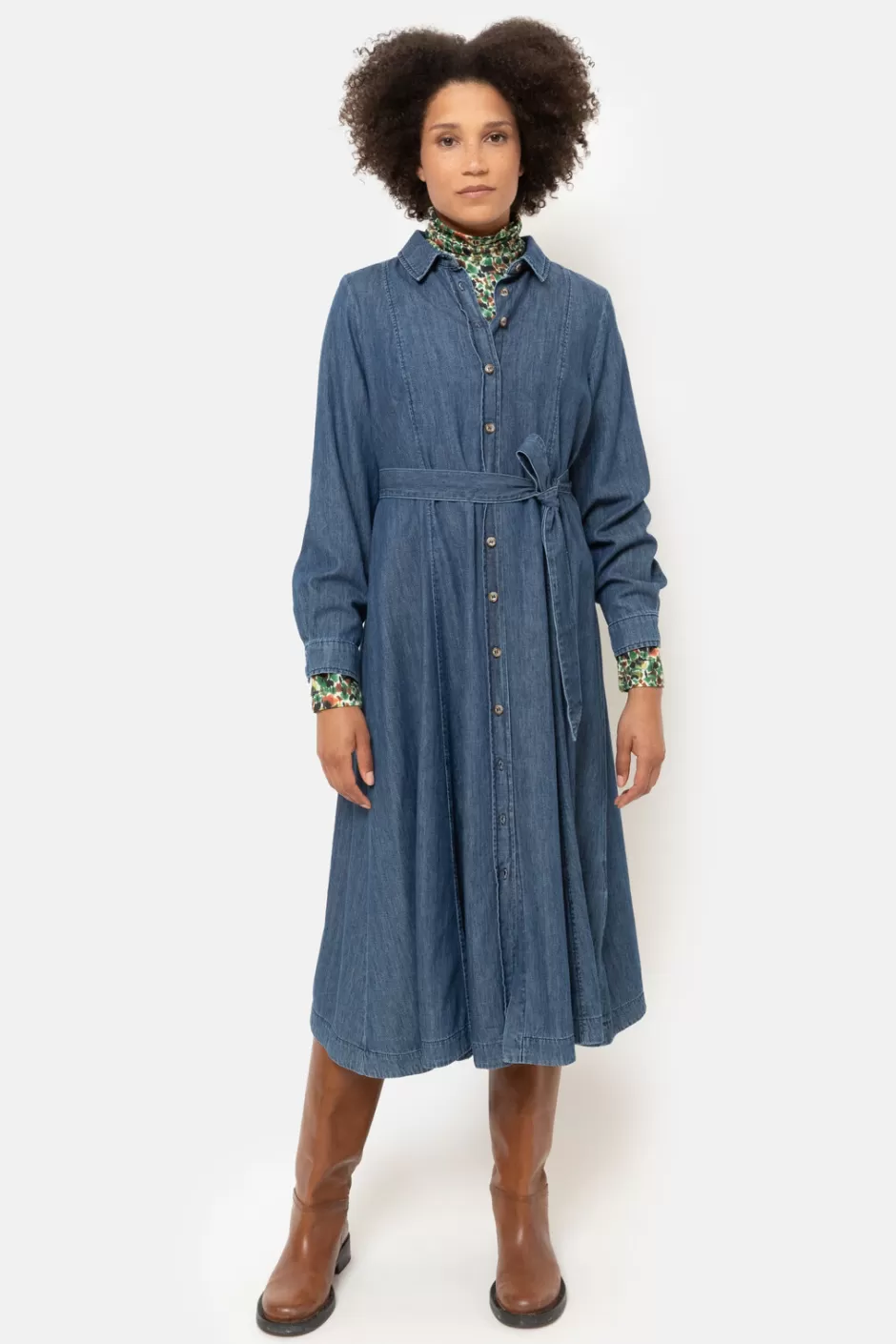 Shop Denim Dress With Long Sleeves And Buttons Women Dresses