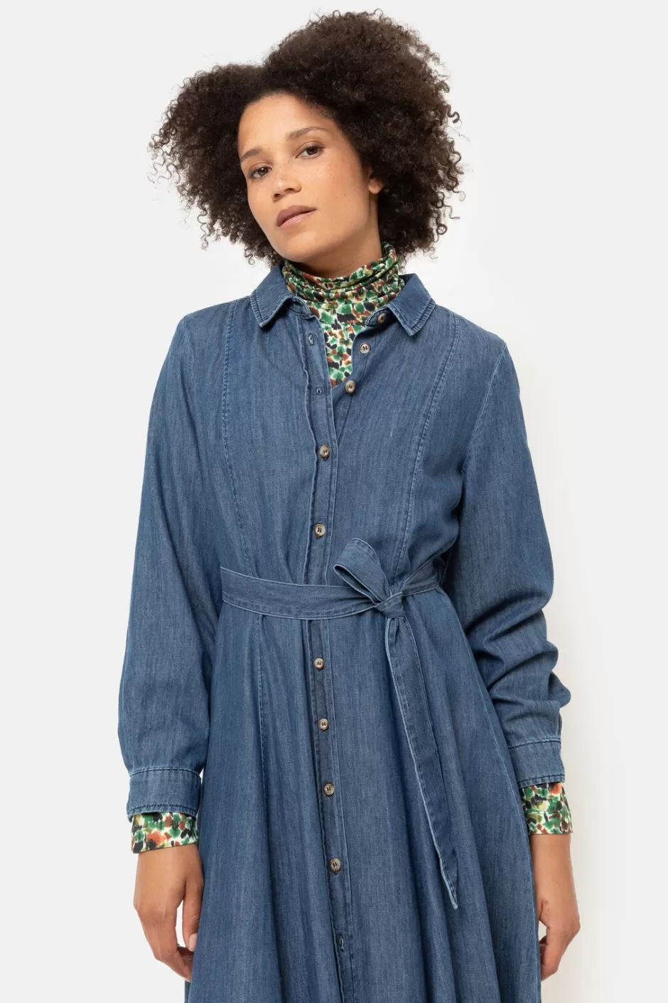 Shop Denim Dress With Long Sleeves And Buttons Women Dresses