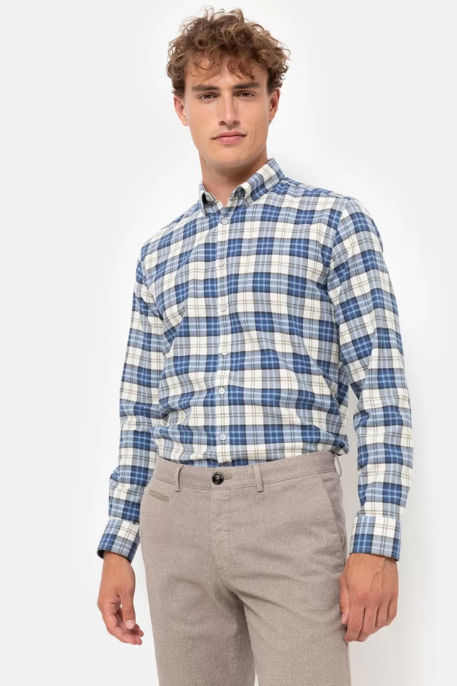 Online Ecru Checked Regular-Fit Shirt Men Shirts