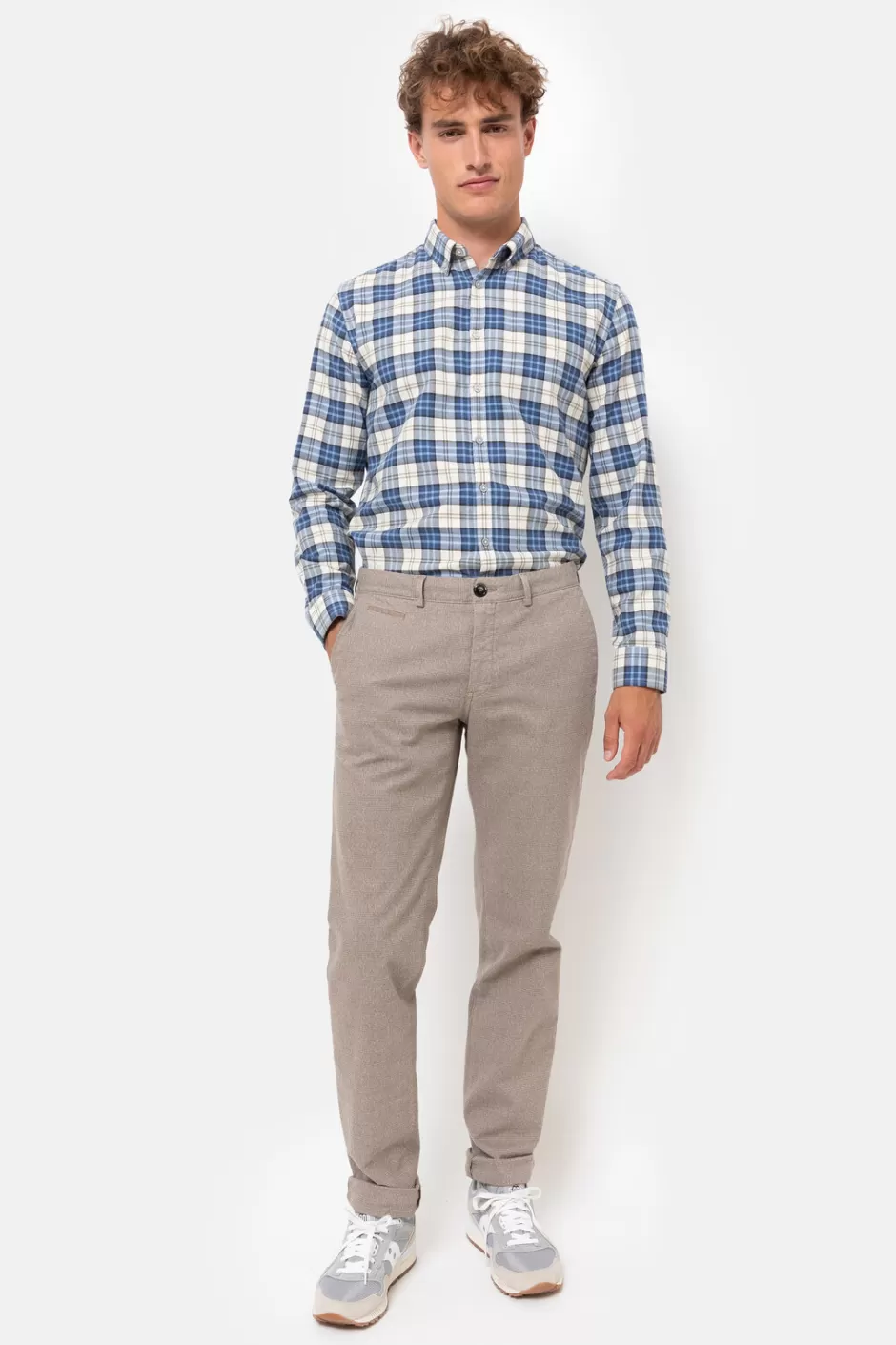 Online Ecru Checked Regular-Fit Shirt Men Shirts