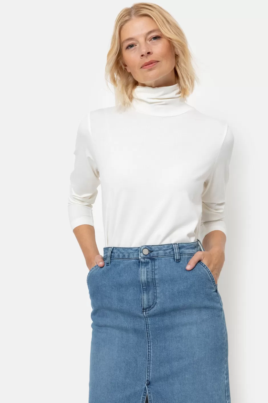 Online Ecru Long-Sleeved Top With Turtleneck Women Pullovers & Cardigans