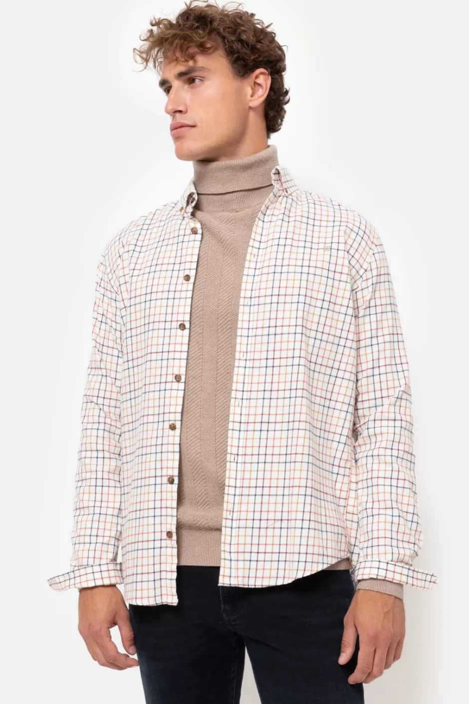 Online Ecru Regular-Fit Shirt With Multicoloured Checks Men Shirts