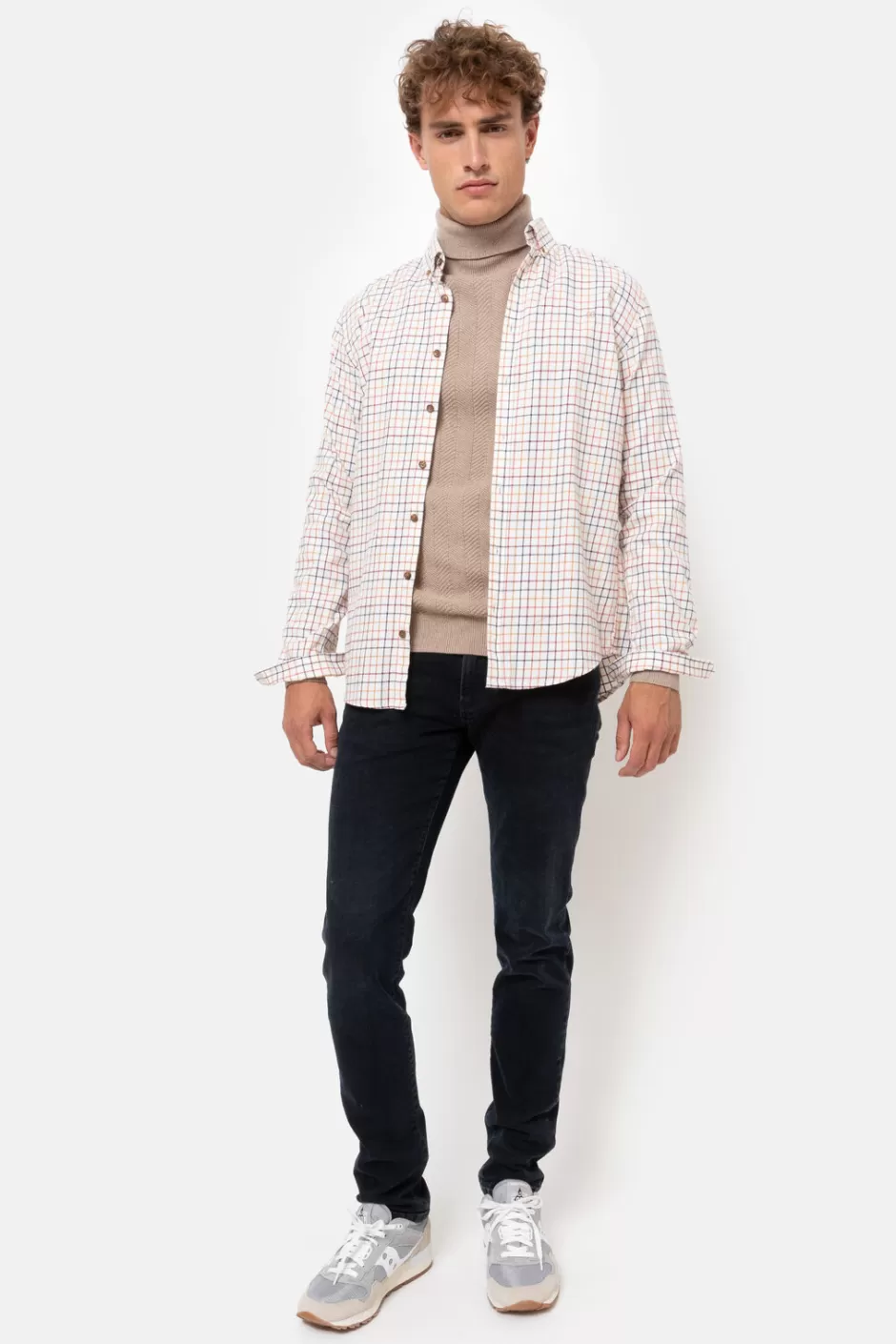 Online Ecru Regular-Fit Shirt With Multicoloured Checks Men Shirts