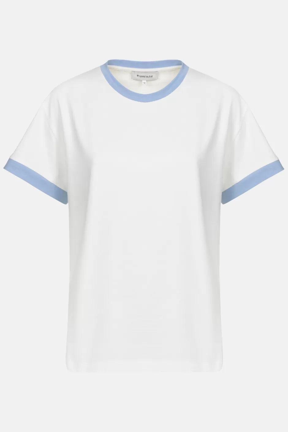 Cheap Ecru T-Shirt With Short Sleeves And Blue Cuffs Women T-Shirts & Tops