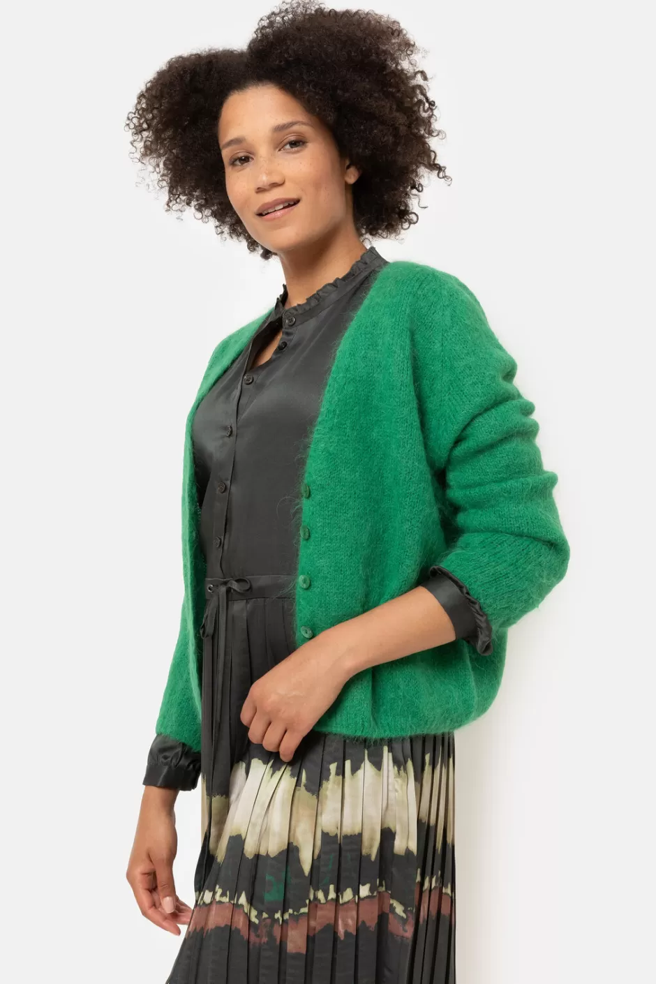 Outlet Fuzzy Cardigan With V-Neck And Buttons Women Pullovers & Cardigans