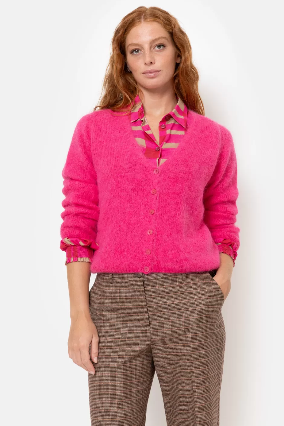 Outlet Fuzzy Cardigan With V-Neck And Buttons Women Pullovers & Cardigans