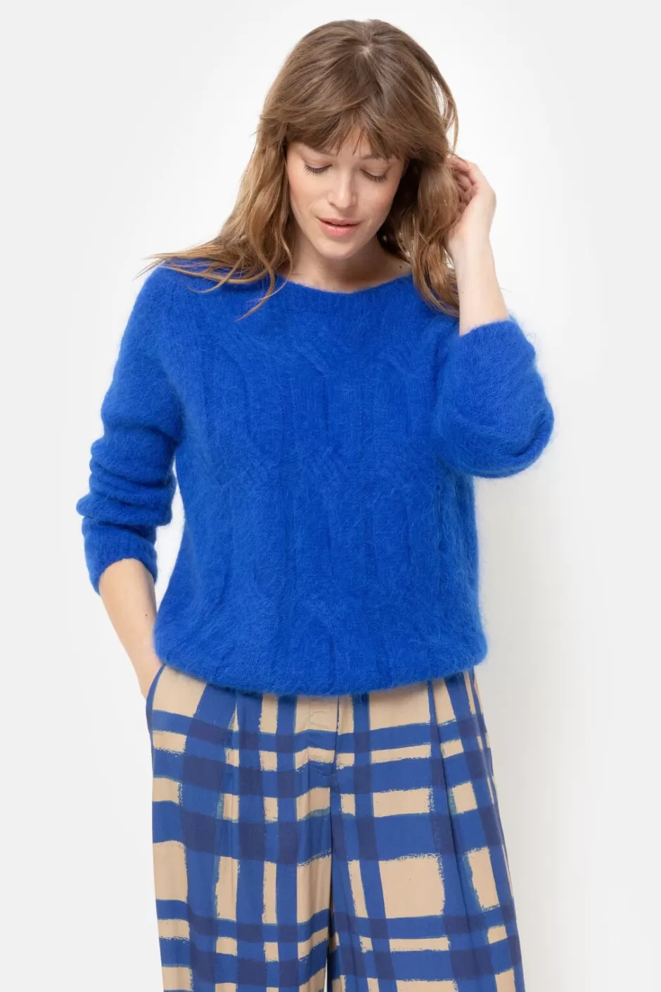 Best Sale Fuzzy Pullover With Boat Neck And Long Sleeves Women Pullovers & Cardigans