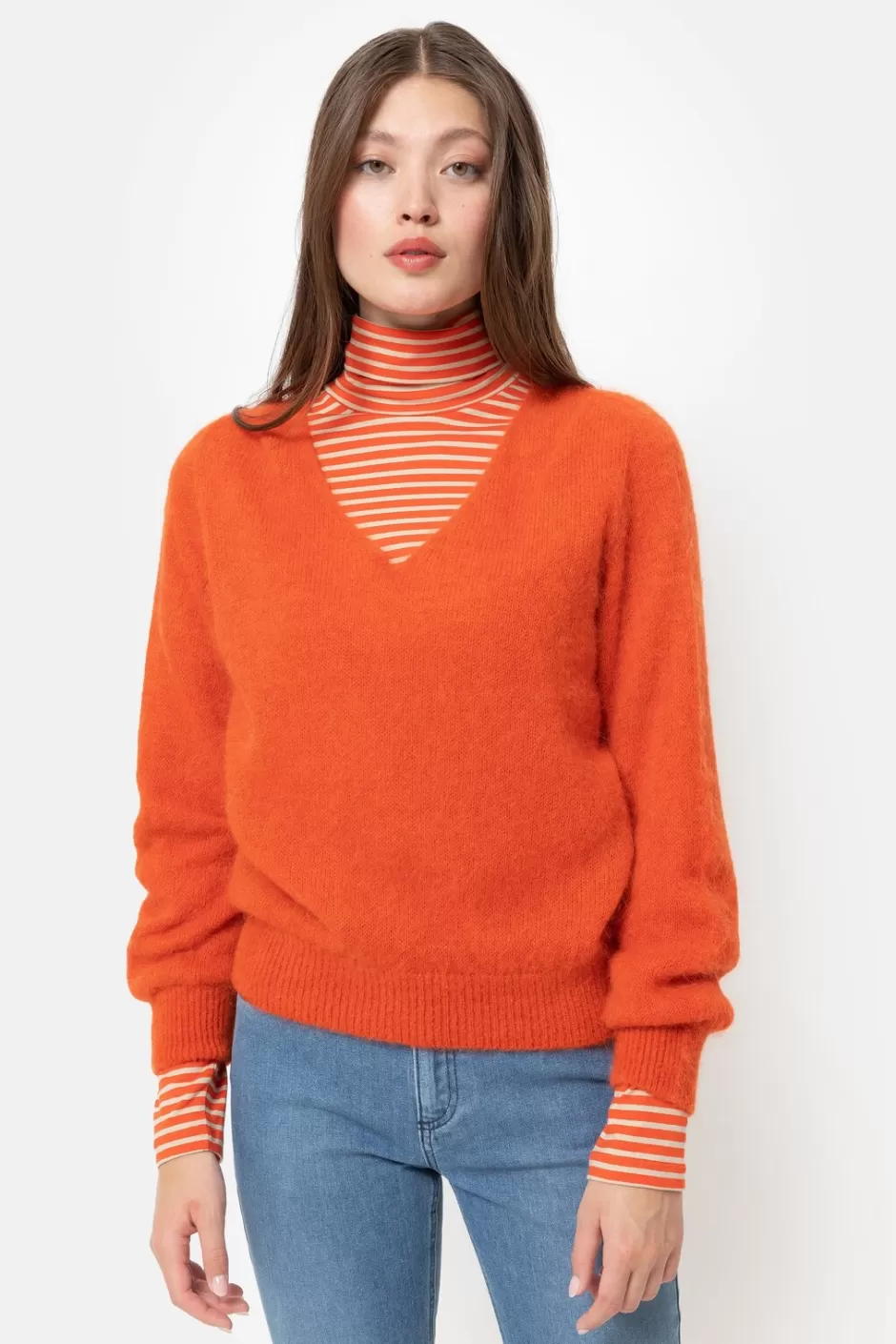 Flash Sale Fuzzy Pullover With V-Neck And Long Sleeves Women Pullovers & Cardigans