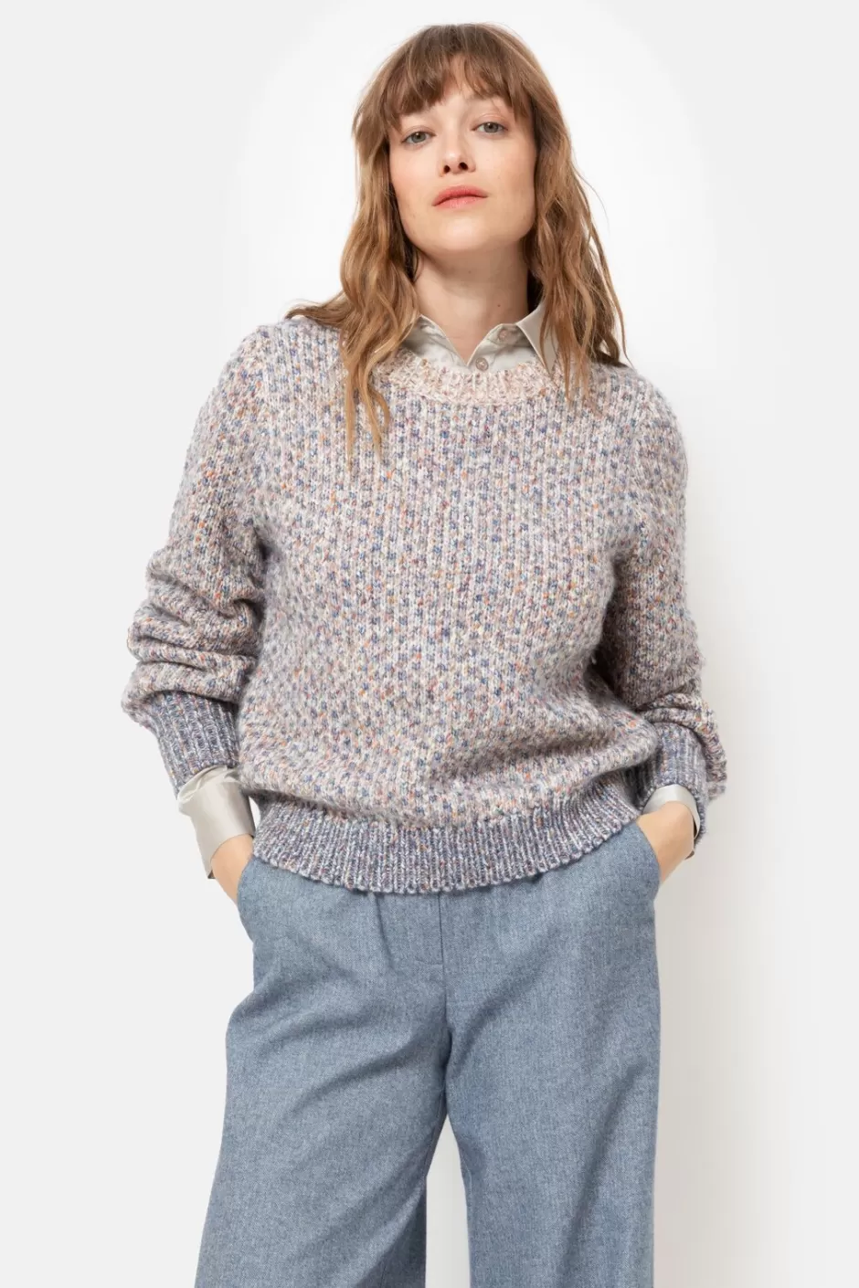 Flash Sale Knitted Beige Pullover With Herringbone Stitching Women Pullovers & Cardigans