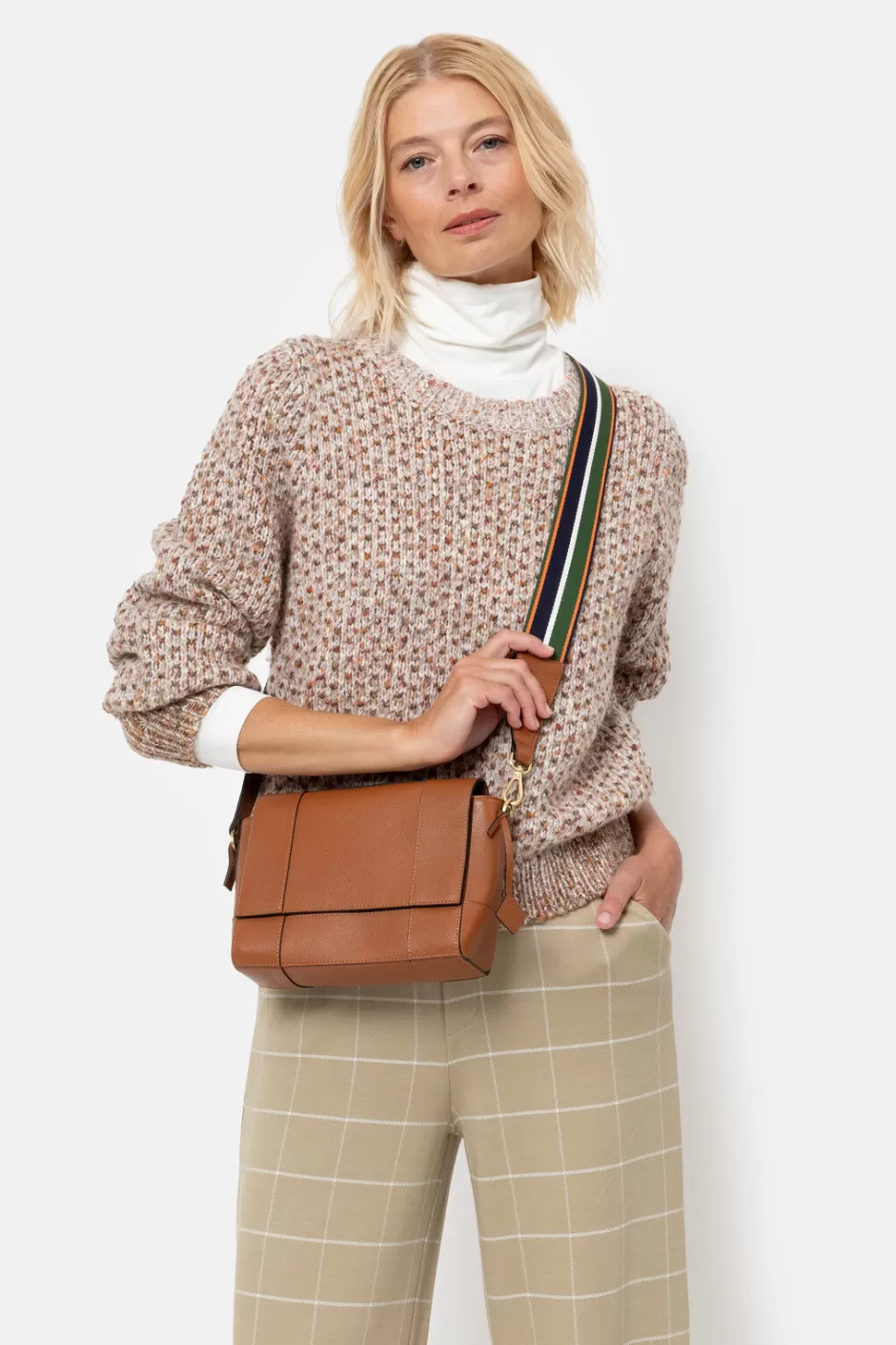 Outlet Knitted Brown-Beige Pullover With Herringbone Pattern Women Pullovers & Cardigans