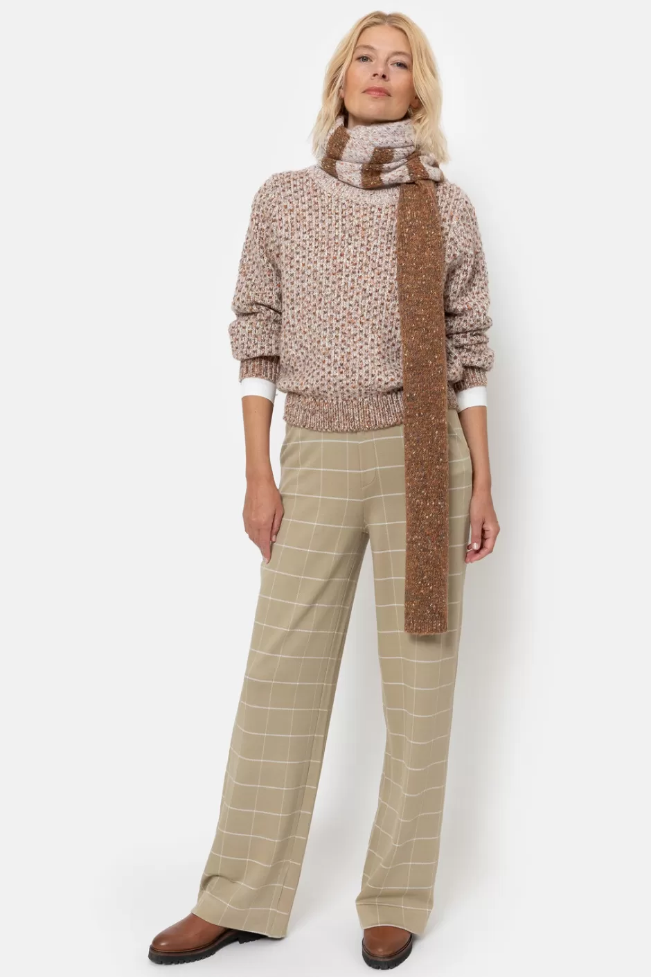 Outlet Knitted Brown-Beige Pullover With Herringbone Pattern Women Pullovers & Cardigans