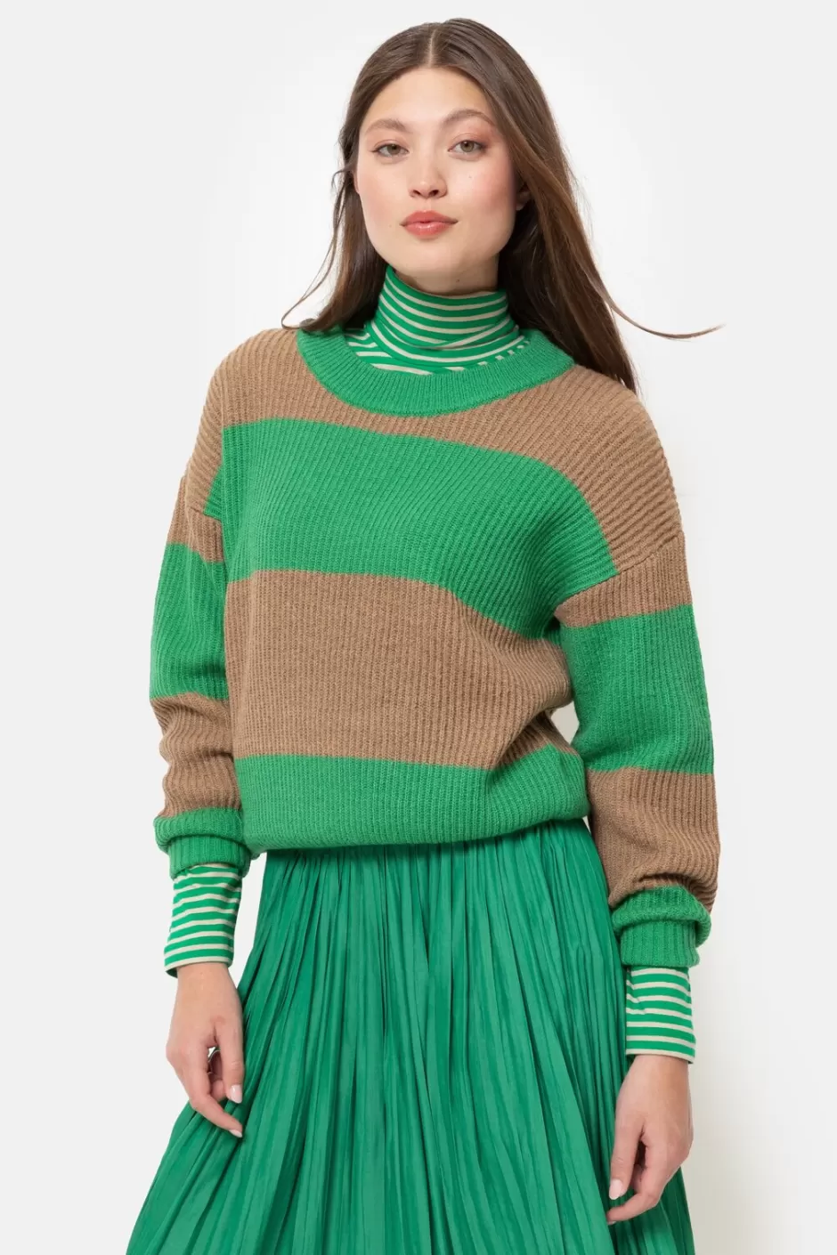 Best Sale Knitted Pullover With Brown Colour Blocks Women Pullovers & Cardigans