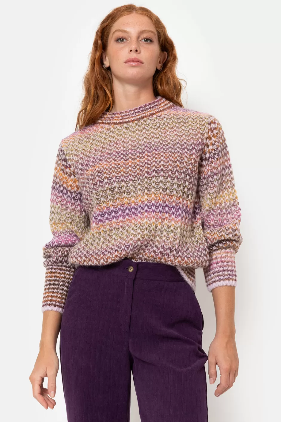 New Knitted Pullover With Brown-Orange Stripes Women Pullovers & Cardigans