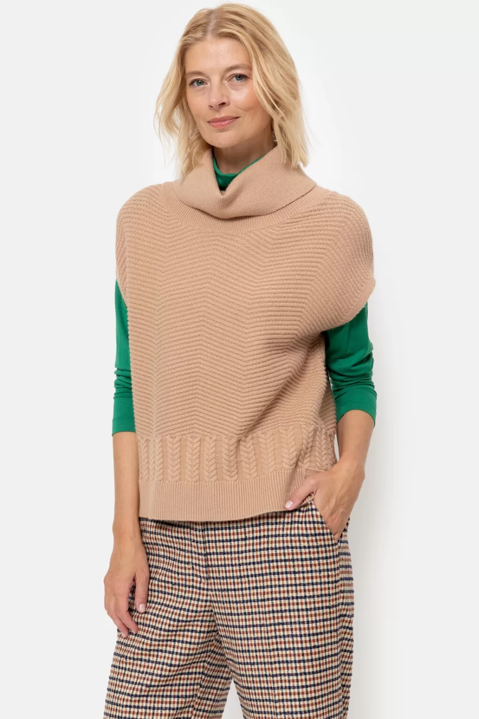 Shop Light Sleeveless Jumper With Turtleneck And Stripes Women Pullovers & Cardigans