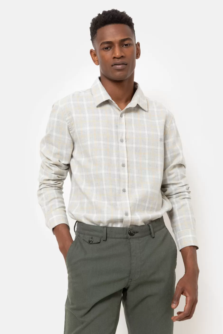 New Light Slim-Fit Shirt With Ecru-Yellow Checks Men Shirts