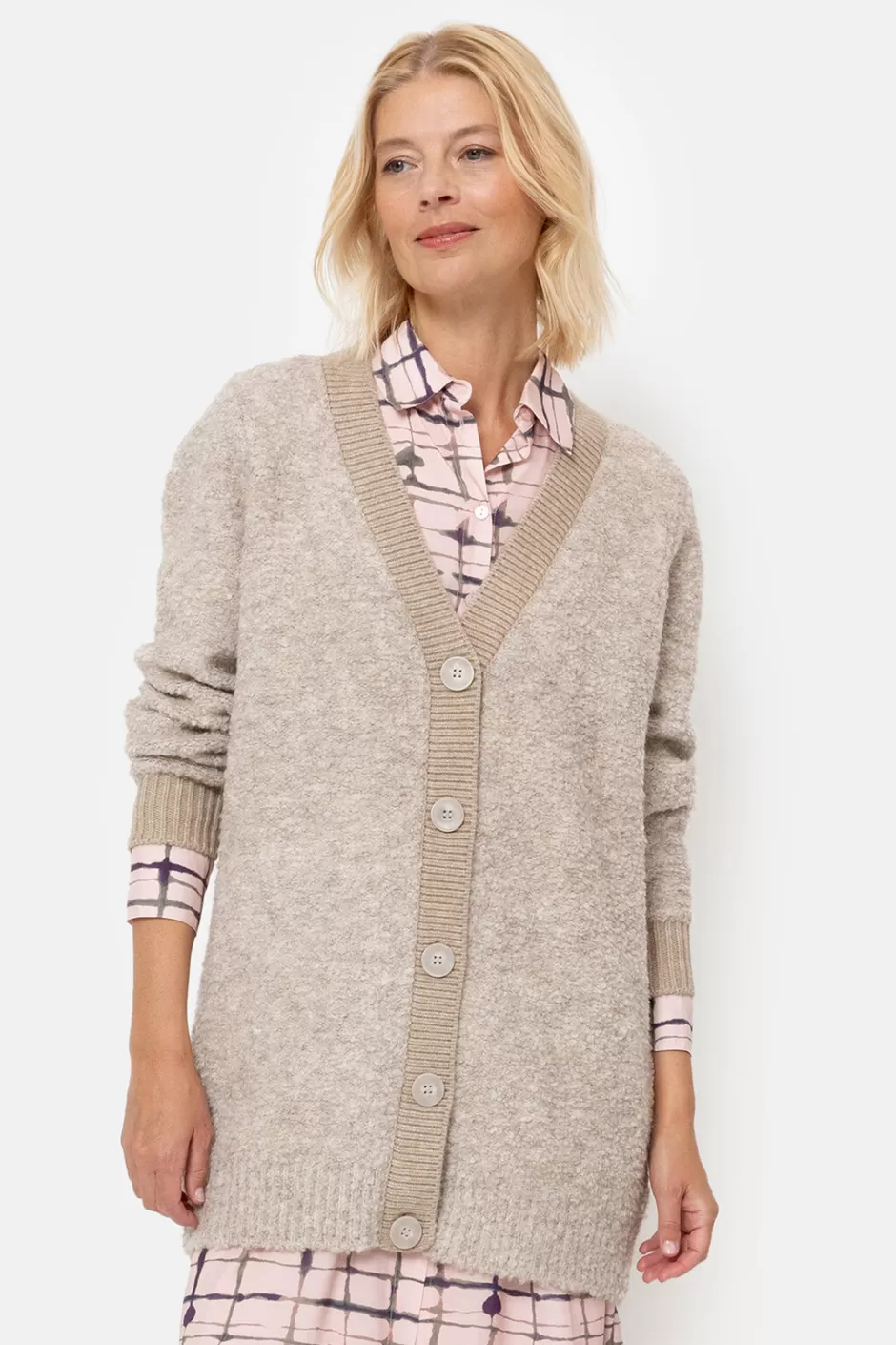 Clearance Long Beige Cardigan With Buttons And Long Sleeves Women Pullovers & Cardigans