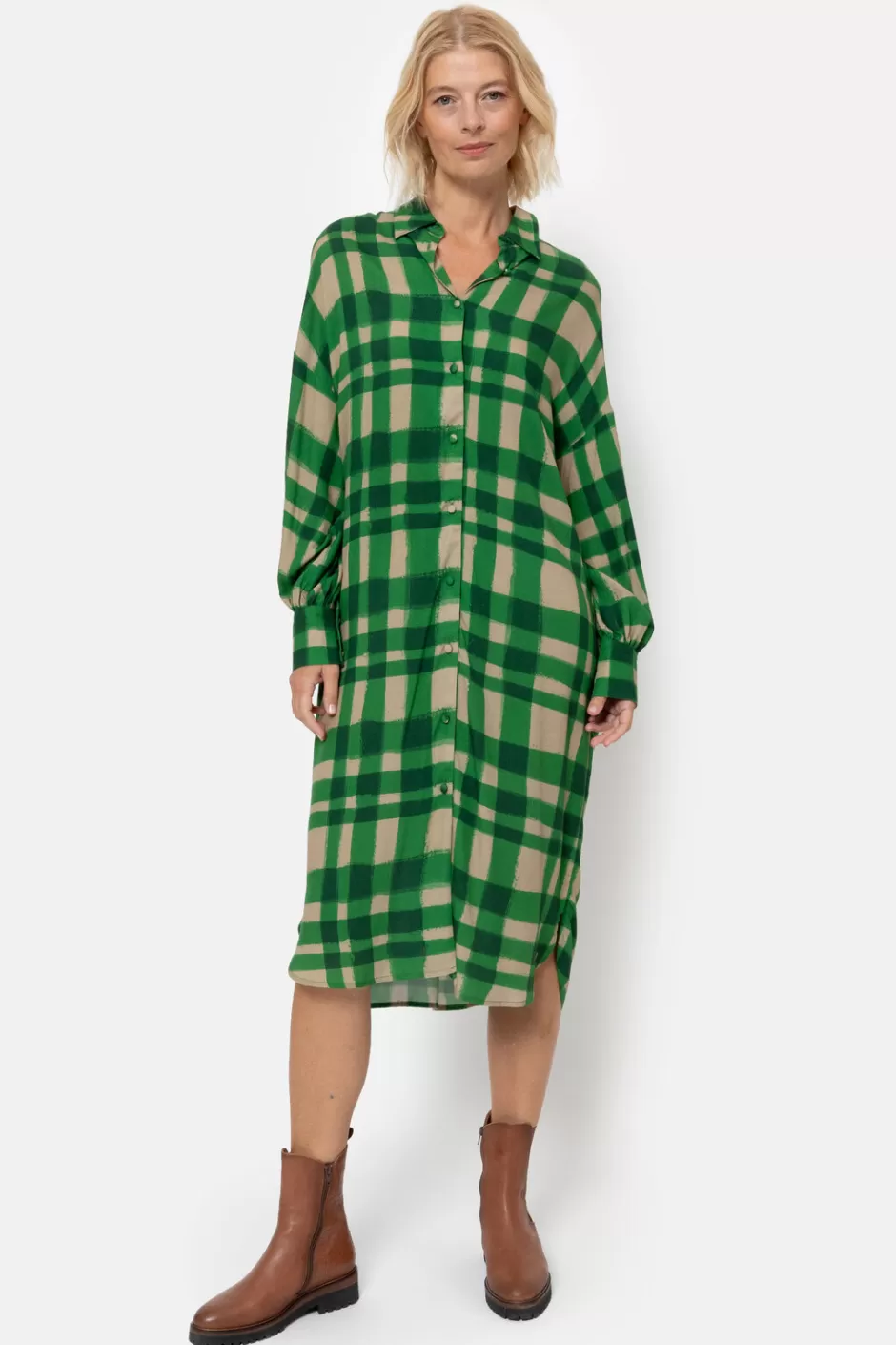 Shop Long Checked Shirt Dress With Long Sleeves Women Dresses