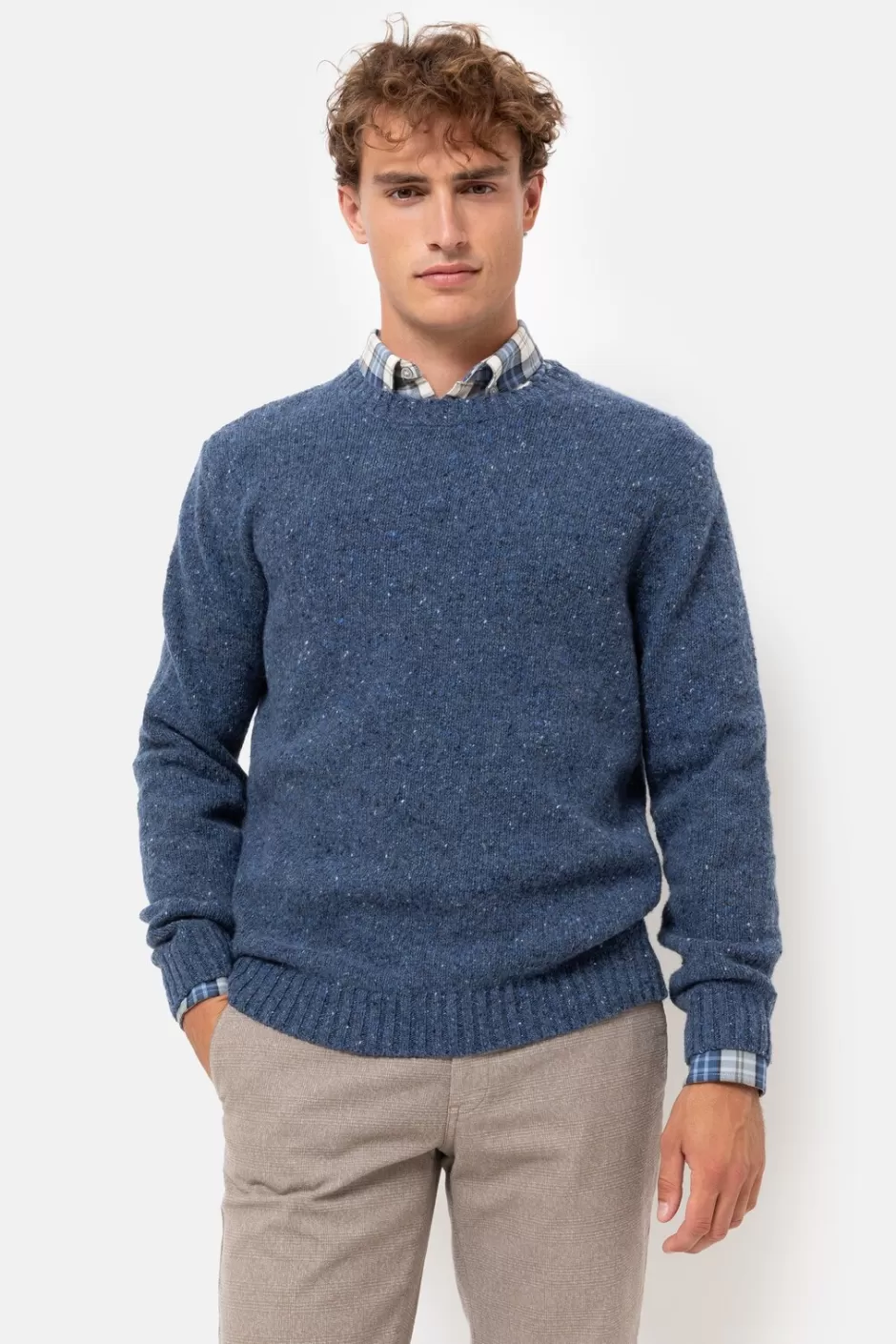 Shop Melange Jumper With Round Neck Men Sweaters & Cardigans