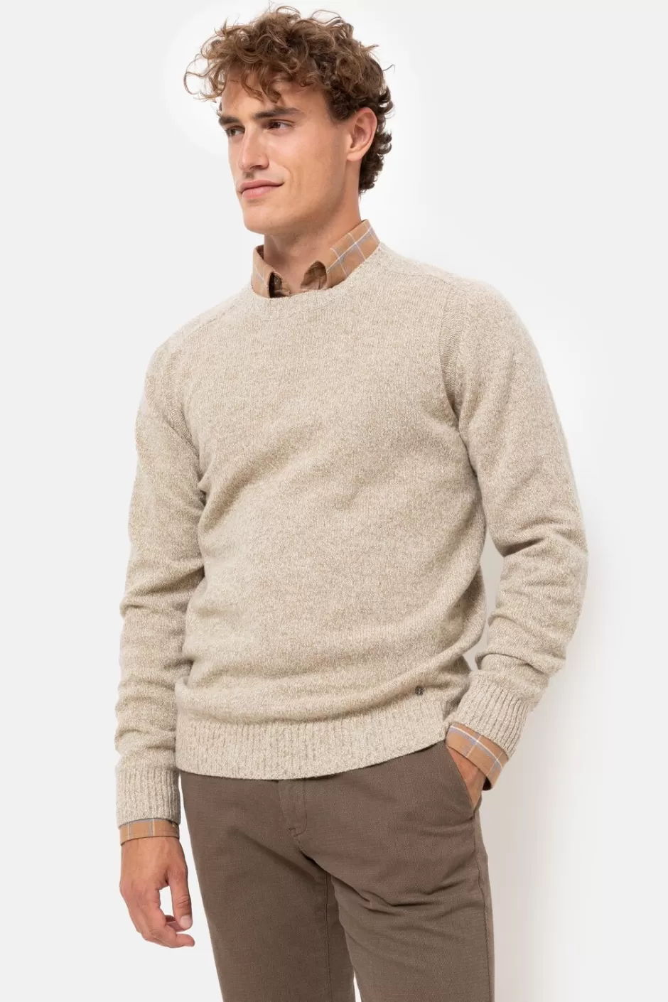 Best Men'S Beige Jumper With Round Neck Men Sweaters & Cardigans