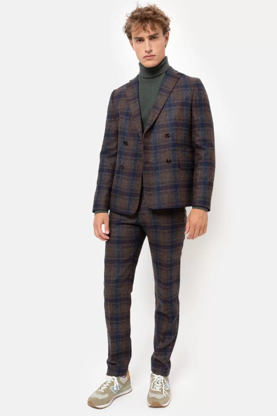 Online Men'S Brown Slim-Fit Chinos With Blue Checks Men Pants