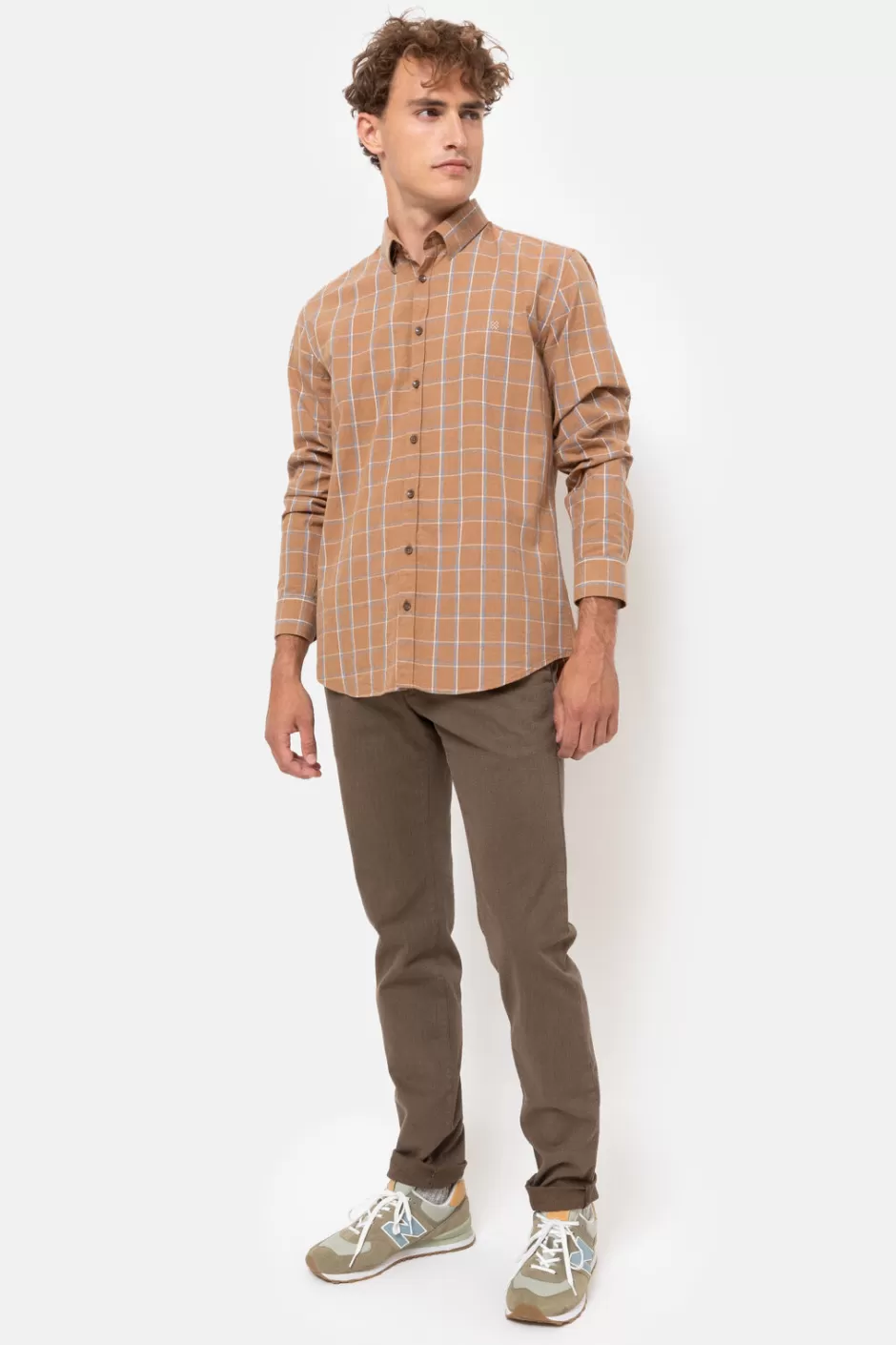 Online Men'S Camel Checked Regular-Fit Shirt Men Shirts