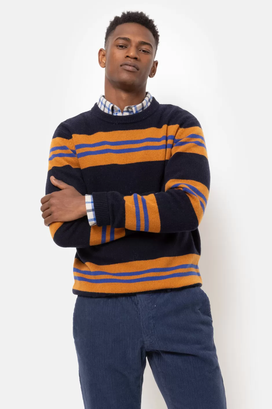 New Men'S Dark Jumper With Light Brown Stripes Men Sweaters & Cardigans