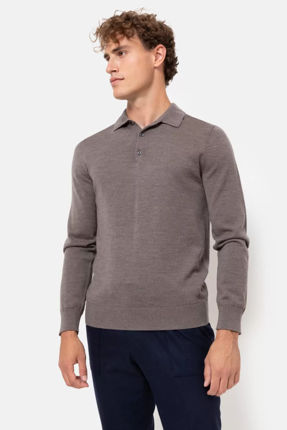 Shop Men'S Grey Jumper With Polo Collar And Buttons Men Sweaters & Cardigans