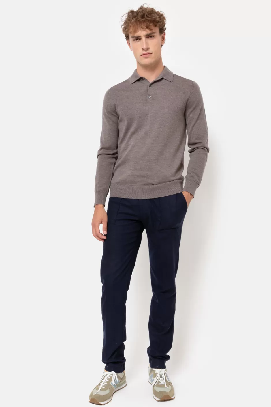 Shop Men'S Grey Jumper With Polo Collar And Buttons Men Sweaters & Cardigans