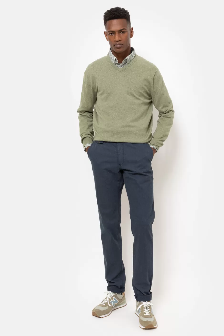 Outlet Men'S Khaki Jumper With V-Neck And Long Sleeves Men Sweaters & Cardigans