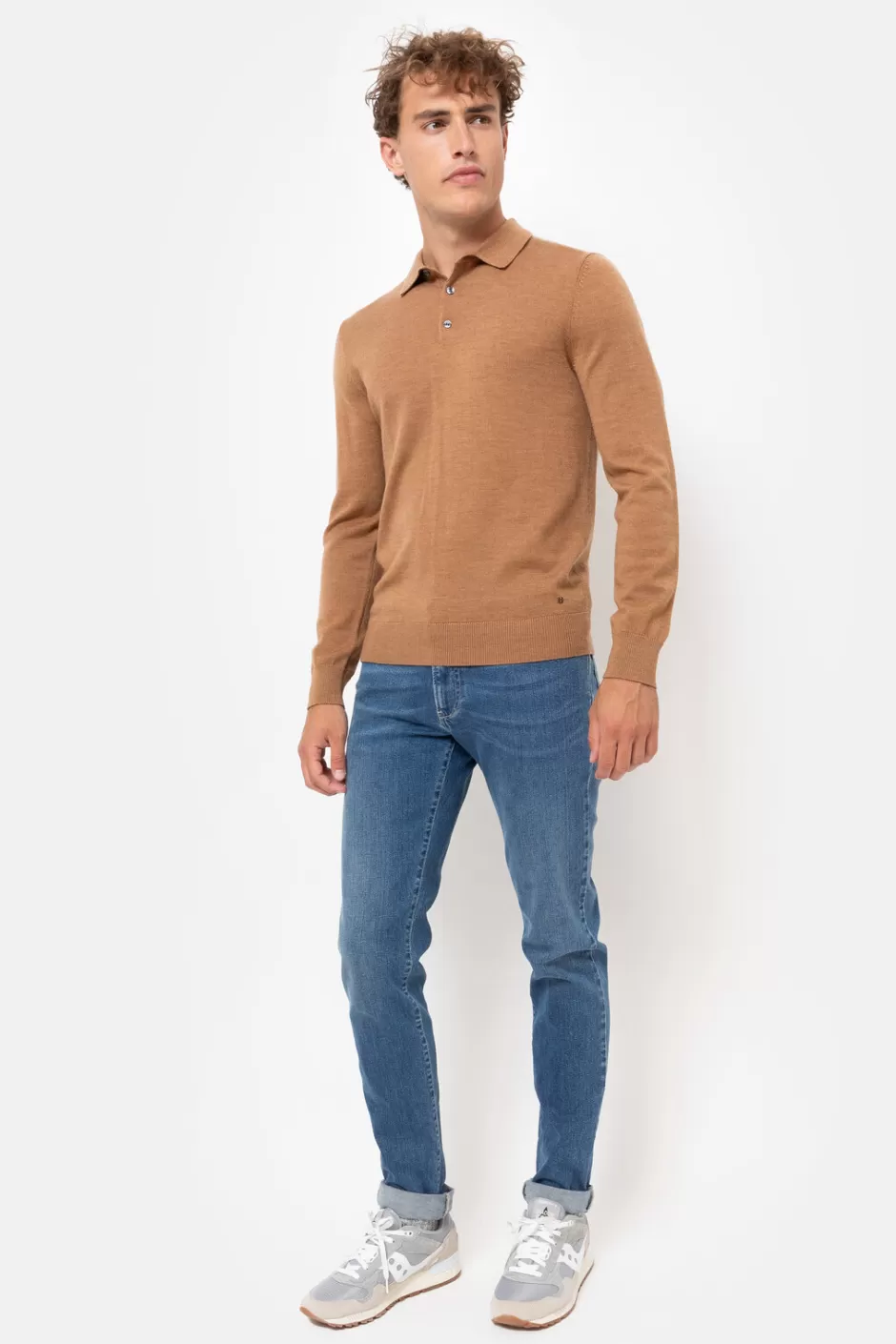 Clearance Men'S Light Jumper With Polo Collar And Buttons Men Sweaters & Cardigans