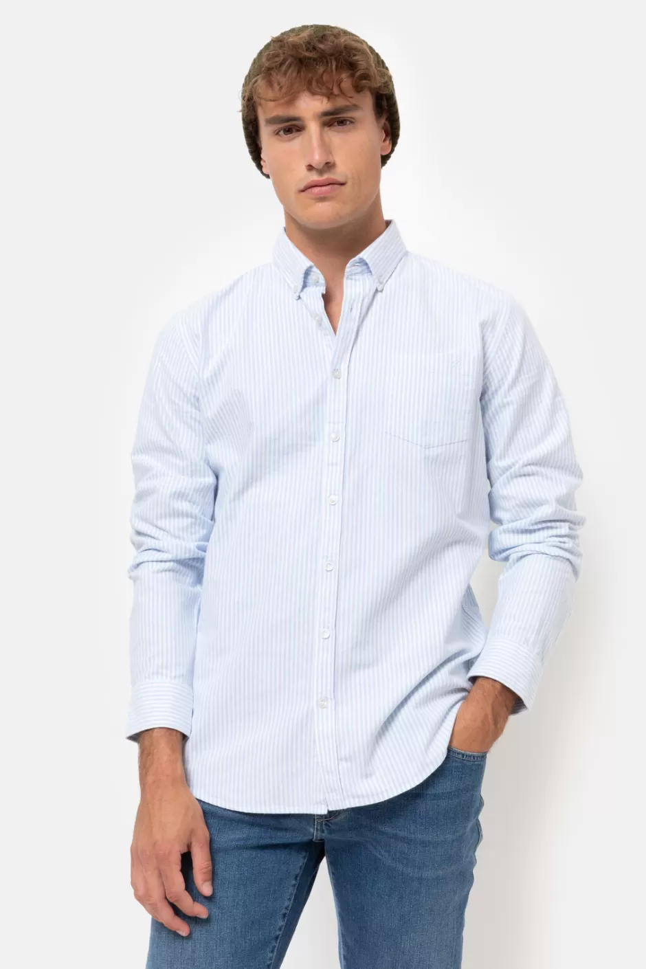 Flash Sale Men'S White-Light Striped Regular-Fit Shirt Men Shirts